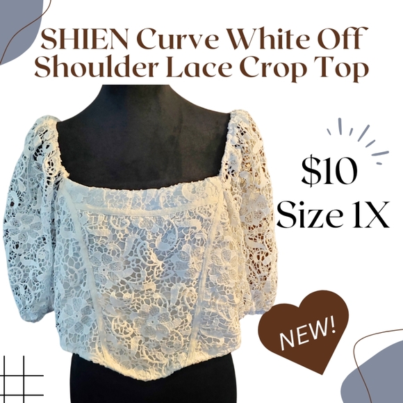 SHIEN Curve White Off Shoulder Lace Crop Top - Picture 1 of 9